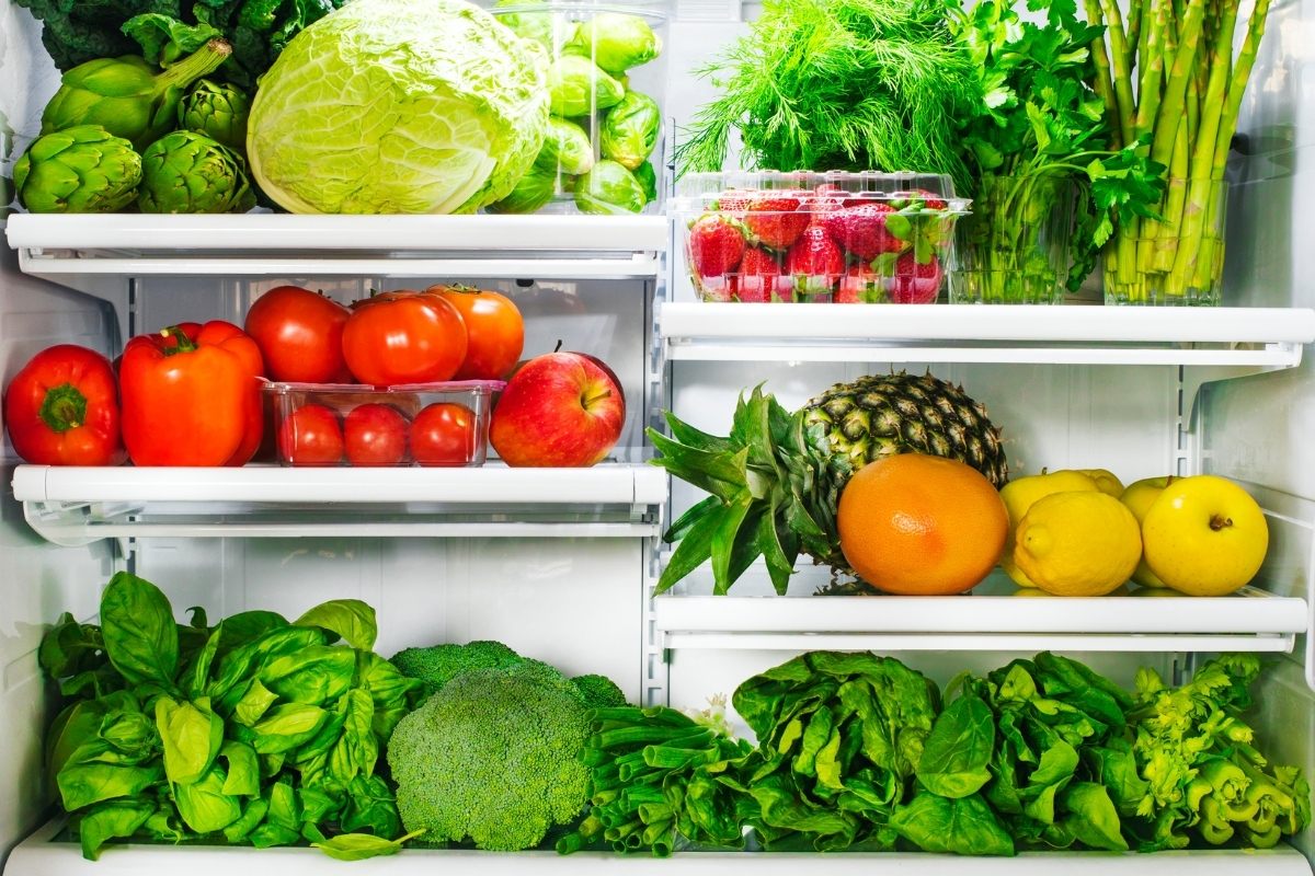 Fridge with fruit and vegetables.