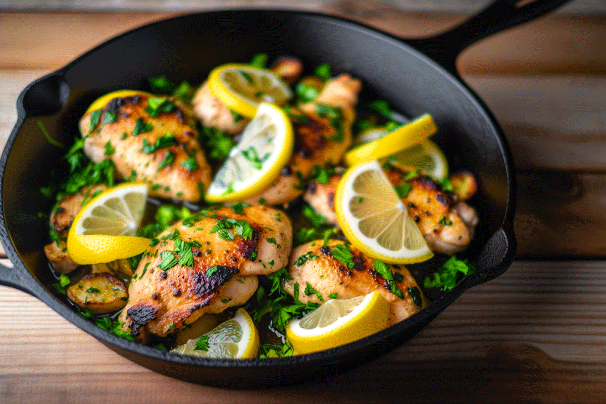 Pollo al limón en sartén