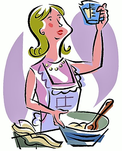 Una mujer midiendo ingredientes, dibujo.
