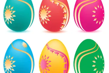 Filas de huevos de Pascua de diversos colores; dibujo.