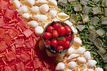 Pastas en los colores de la bandera italiana.