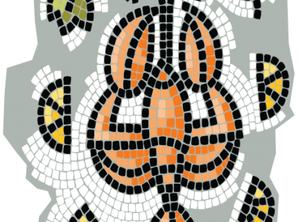 Una langosta rodeada de hojas, mosaico.