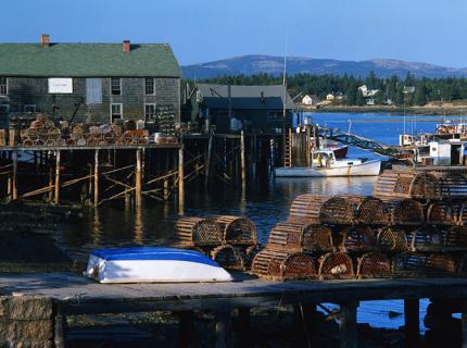 Muelle pesquero típico de Nueva Inglaterra.