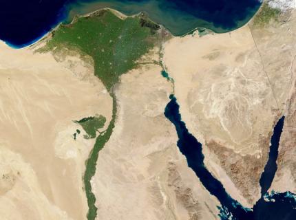 Vista aérea de eguipto y el delta del Nilo.
