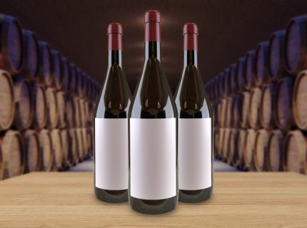 Botellas de vino con etiquetas en blanco.