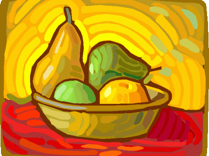 Fruta en un frutero, pintura.