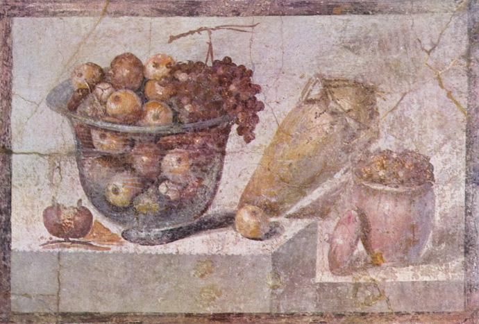 Cuenco de cristal con fruta, Pompeya.