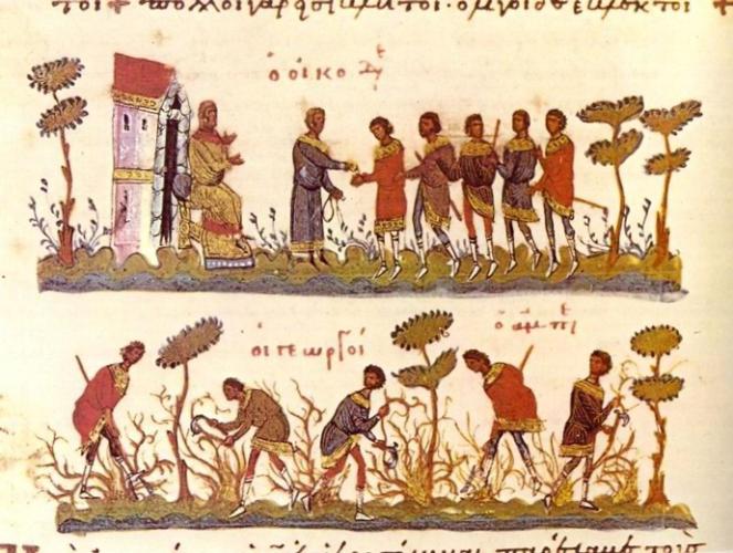 una ilustración de la agricultura bizantina.