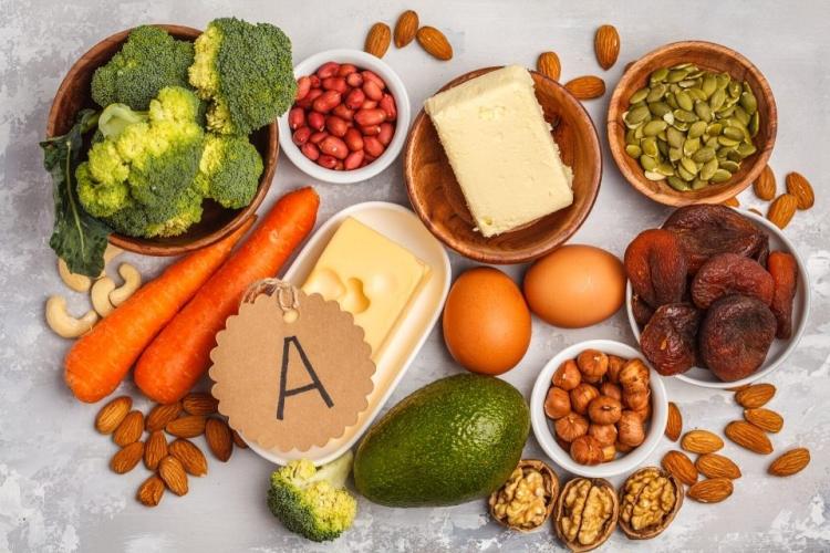 Alimentos que contienen vitamina A y carotenos.