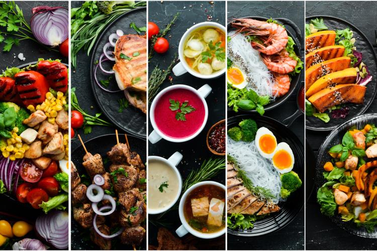 Un collage de fotografías de comida.
