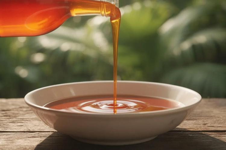 Aceite de palma de color rojizo.