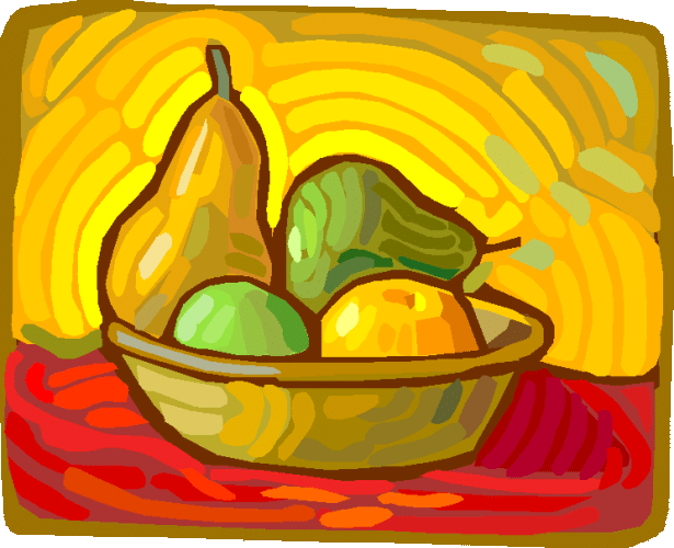 Fruta en un frutero, pintura.