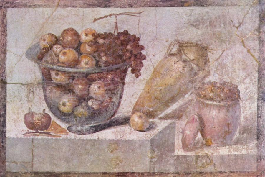 Cuenco de cristal con fruta, Pompeya.