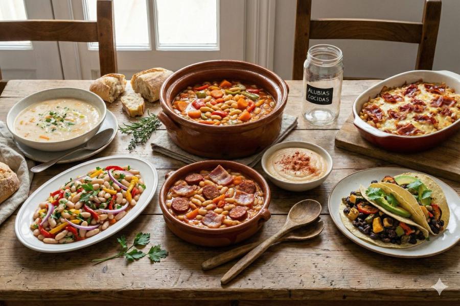Platos que se pueden hacer con alubias envasadas, desde un guiso de alubias con chorizo a una ensalada de alubias.