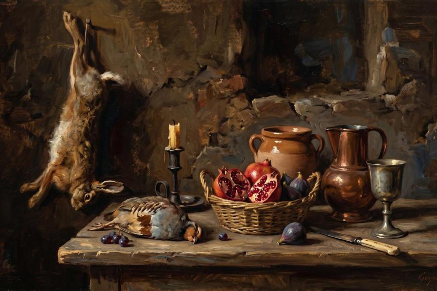 Un bodegón pintado al estilo de Goya, siglo XIX.
