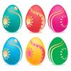 Filas de huevos de Pascua de diversos colores; dibujo.