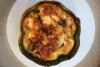 Pimiento relleno de flan de champi;ones y espinacas.